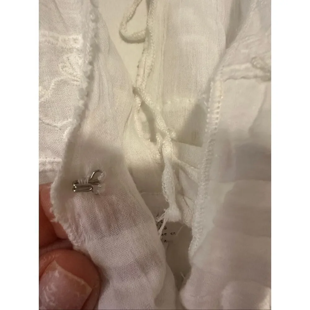 Free People FP One White Gauze Eyelet Smocked Plunge Maxi Dress Boho